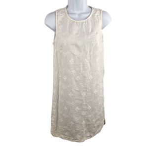 St. Tropez West 100% Linen White Embroidered Sleeveless Shift Mini Dress - XS